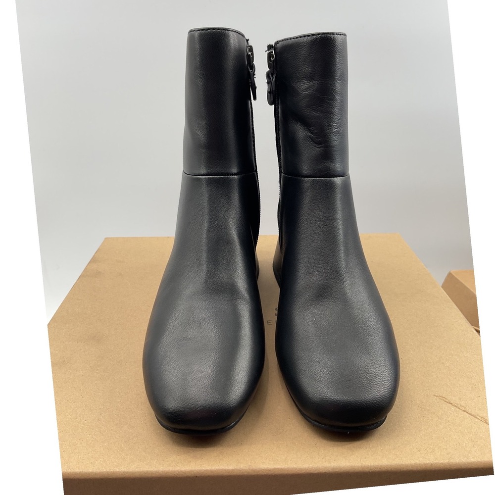 Gentle Souls by Kenneth Cole Black Leather Square Toe Block Heel Ankle Boots
